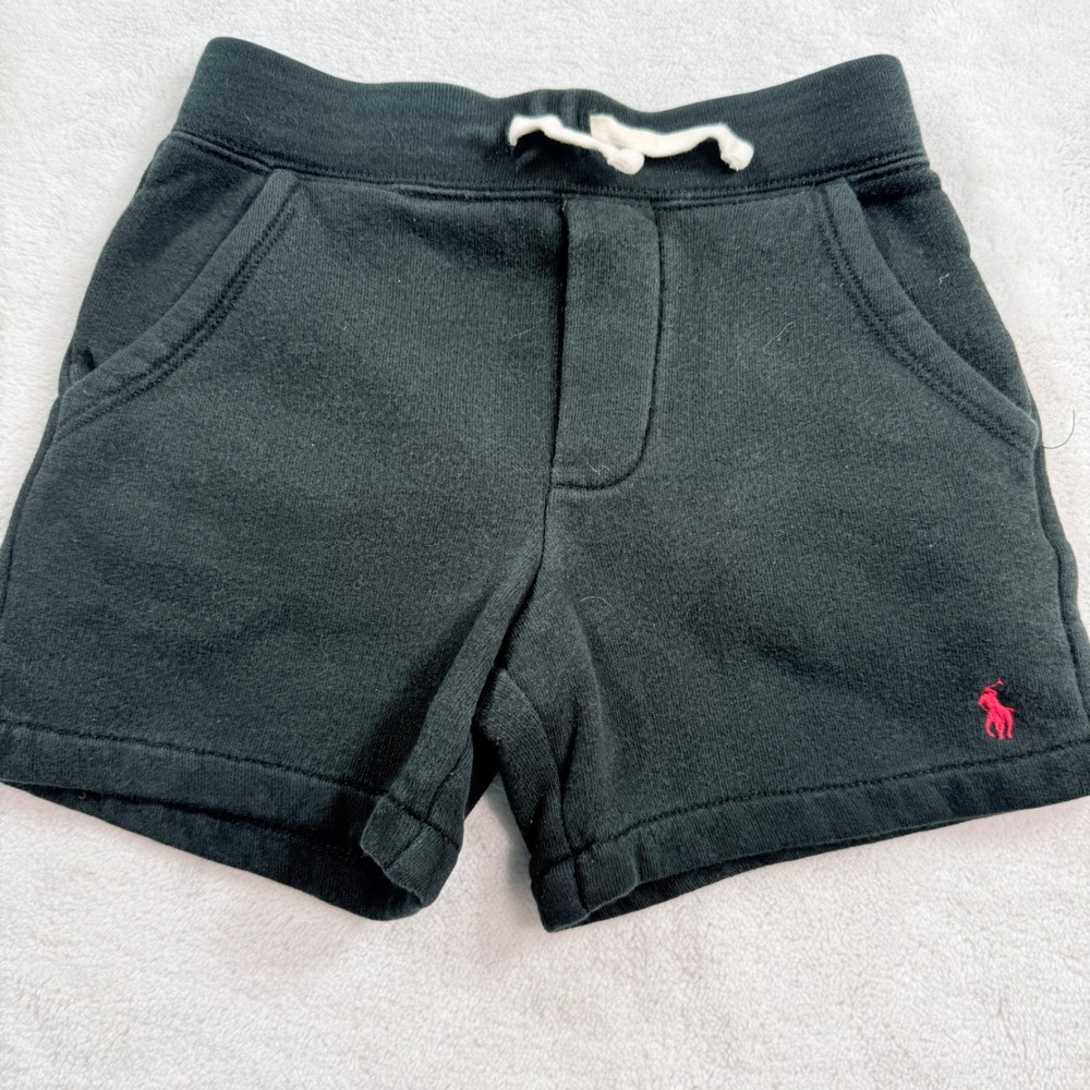 Polo Ralph Lauren Kids Black Fleece Shorts Cotton Blend Size 4 4T Red Pony Logo